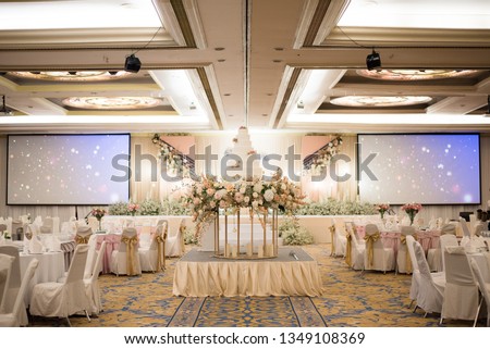 Wedding hall with decoration. Royalty-Free Stock Photo #1349108369
