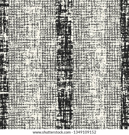 Monochrome Striped Distressed Canvas Effect Textured Background. Seamless Pattern. 