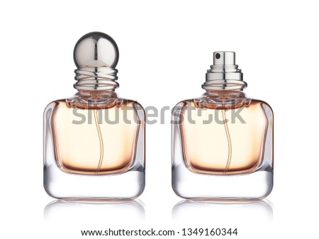Cosmetic and beauty product for body care in bottle isolated on a white background.