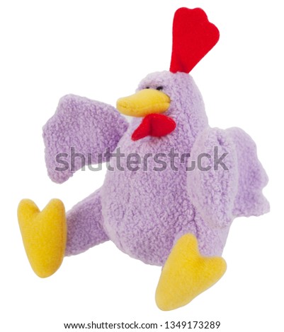Plush rooster toy isolated on white background.