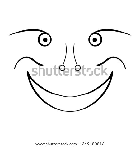 Black and white cartoon face. Abstract face symbol, icon white background. Contour face drawing, sketch, graphic.