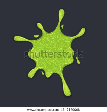 Flowing green sticky liquid slime. Vector illustration with toxic blob on grey background