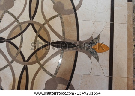 Decorative elements of the interior of ceramic tile, marble, stucco molding, stained glass, columns and stairs, used in interior decoration and design of the house.