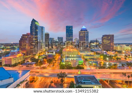 Tampa, Florida, USA aerial downtown skyline at dusk.