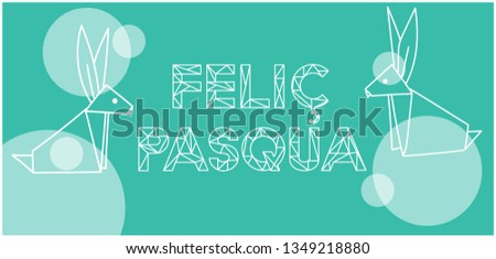 Feliç Pasqua - Happy Easter lettering, written in Catalan language, on turquoise background. Flat vector illustration with bunnies for Easter design and decoration, greetings, invitations, cards, web.