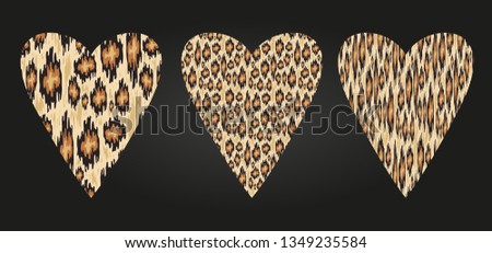 heart shape - Leopard texture and Distressed ikat pattern