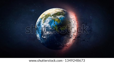 Earth planet breaks down into particles. Explosion and destruction. Elements of this image furnished by NASA