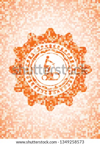 stationary bike icon inside orange mosaic emblem with background