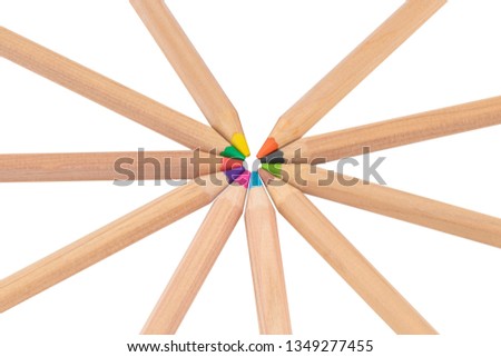 assorted color pencils, isolated on white background.