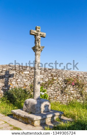 Mount Santa Tecla, Spain. Ancient cross with crucifix