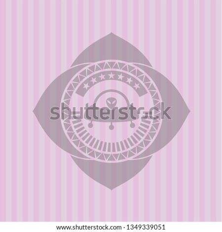 ufo with aline inside icon inside realistic pink emblem