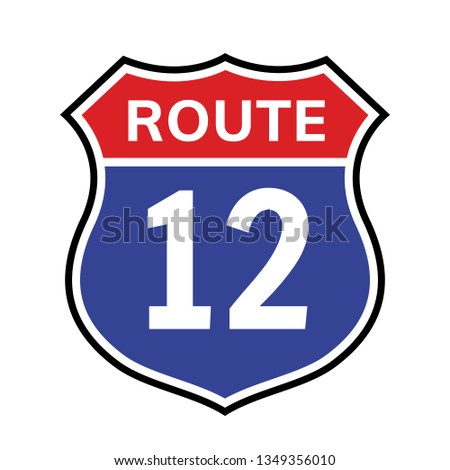 12 route sign icon. Vector road 12 highway interstate american freeway us california route symbol.
