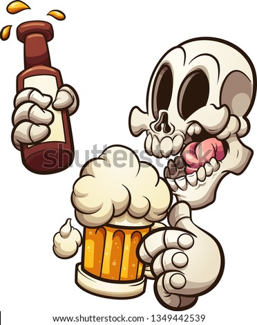 Cartoon skull celebrating with beer clip art. Vector illustration with simple gradients. Some elements on separate layers. 
