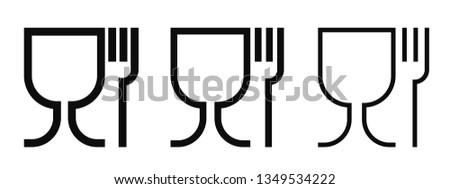 Food grade vector icons set. Food safe material wine glass and fork symbols Royalty-Free Stock Photo #1349534222
