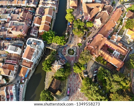 Aerial photo of Malacca City in Malacca, Malaysia during daylight and sunset.