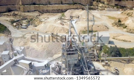 Large Quarry with Rock sorting conveyor belts - Aerial image.