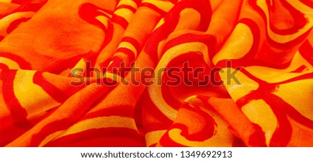 texture silk, fabric red background with painted yellow flowers Fabric textile pattern illustration. Bright yellow floral and curry-colored striped print that runs the entire length of the yard.
