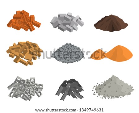 Realistic 3d Detailed Building Materials Set Include of Brick, Cement, Sand, Stone Gravel and Metal. Vector illustration Royalty-Free Stock Photo #1349749631
