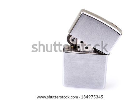 Silver metal zippo lighter isolated on white