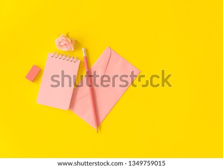 pastel space notebook and envelope with rose flower and pencil