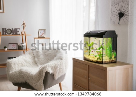 Interior of room with beautiful aquarium