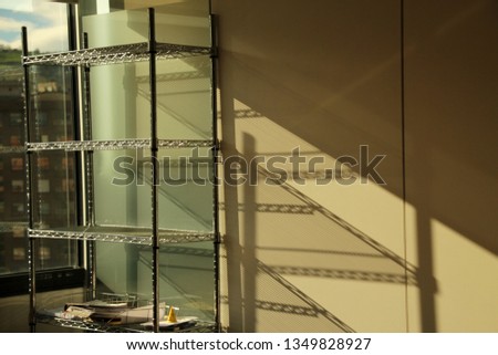 Metallic shelves in an office