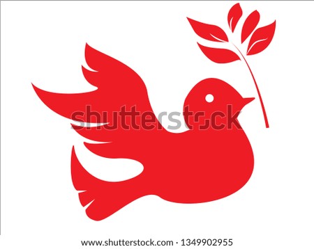 red colour pigeon with leaf,symbol of peace