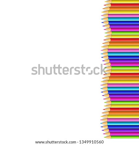 Colored Pencils Right Side Line in Shape of Wave, Multicolored Border Frame With Copy Space Isolated on White Background. Creative Back to School, Teachers Day Template. Cartoon Vector Illustration.