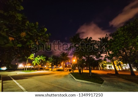 Watson island under a cloudy sky at night, Miami. Southern Florida, USA