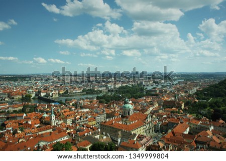 Beautiful Prague's views from the roof. City roofs and sights. Amazing picture from the heart of old city.