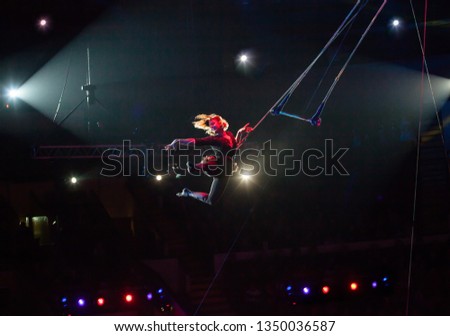 performance of air acrobats in the circus