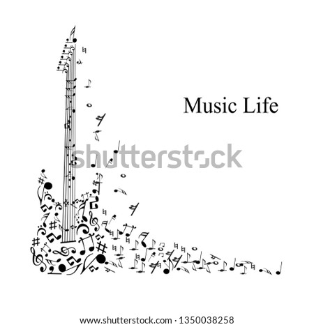 Guitar made from music note. Music sign isolated on white. Vector illustration.  Vector design 