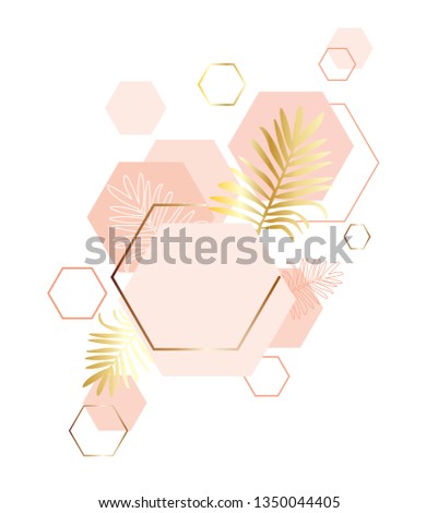 Creative background with yellow tropical leaves palm. Elegant backdrop decorated with frame made of foliage of exotic plants. Natural seasonal border. Colorful vector illustration.
