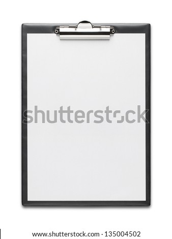 Clipboard with blank paper sheet isolated on white background with clipping path Royalty-Free Stock Photo #135004502