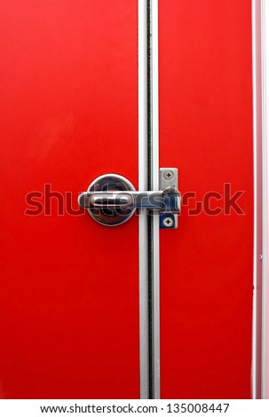 Bathroom door red. Iock  the door.