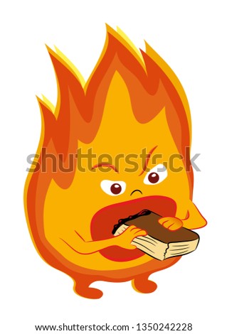 Fire character fire eating a book. Vector illustration