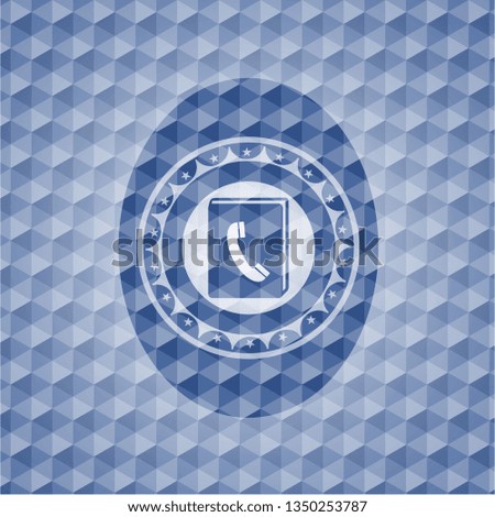 phonebook icon inside blue badge with geometric pattern background.