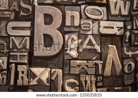 Background of old vintage letterpress type letters