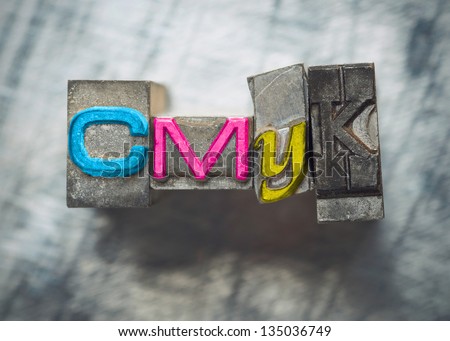 CMYK letters with vintage grunge letterpress type
