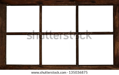 Old grunge wooden window frame, isolated on white. Royalty-Free Stock Photo #135036875
