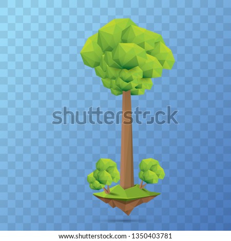 summer green low poly style tree isolated on transparent background. Abstract Green tree design element for games and banners