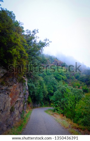 Mountains on a misty summer's day in the Ardeche area in France