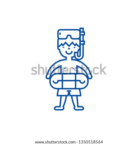 Boy with swimming mask  line icon concept. Boy with swimming mask  flat  vector symbol, sign, outline illustration.