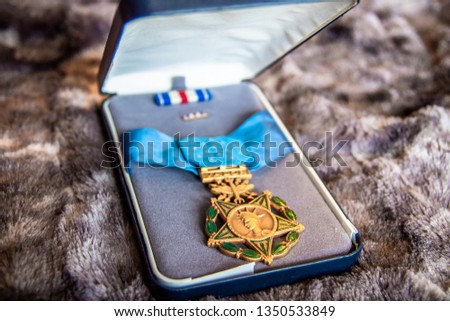 Air Force medal of honor in case with silver star ribbon. Royalty-Free Stock Photo #1350533849