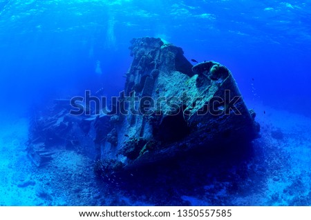 sunken ship and aircraft in saipan Royalty-Free Stock Photo #1350557585