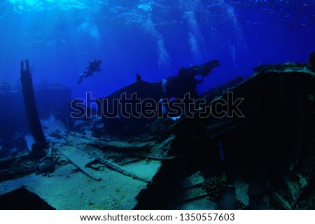 sunken ship and aircraft in saipan Royalty-Free Stock Photo #1350557603