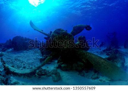 sunken ship and aircraft in saipan Royalty-Free Stock Photo #1350557609