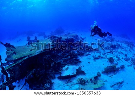sunken ship and aircraft in saipan Royalty-Free Stock Photo #1350557633