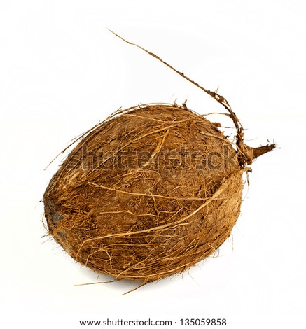 whole healthy coconut isolated on white background