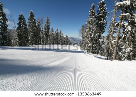 Ski slopes in the ski resort, Sochi, Russia.